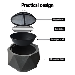 Multifunctional Outdoor Charcoal Grill Fire Pit 61 x 61 x 42 cm