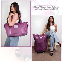 Foldable Expandable Travel Duffel Bag with Wheels Large Capacity