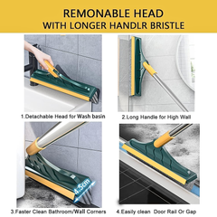 2 IN 1 Bathroom Floor Cleaning Hard Bristles Scrub Brush with Rotating Long Handle Wiper