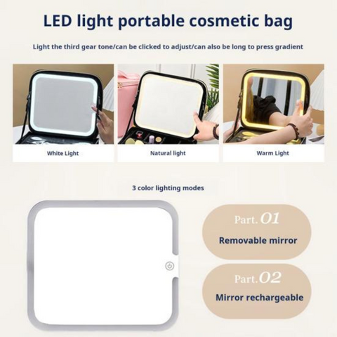 Travel Makeup Cosmetics Organizer Bag with LED Mirror