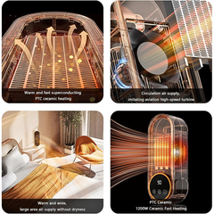 E68S 1200W Portable Electric Space Heater, Fast Heating With Remote Control, 3 Modes, Overheating Protection for Office Home