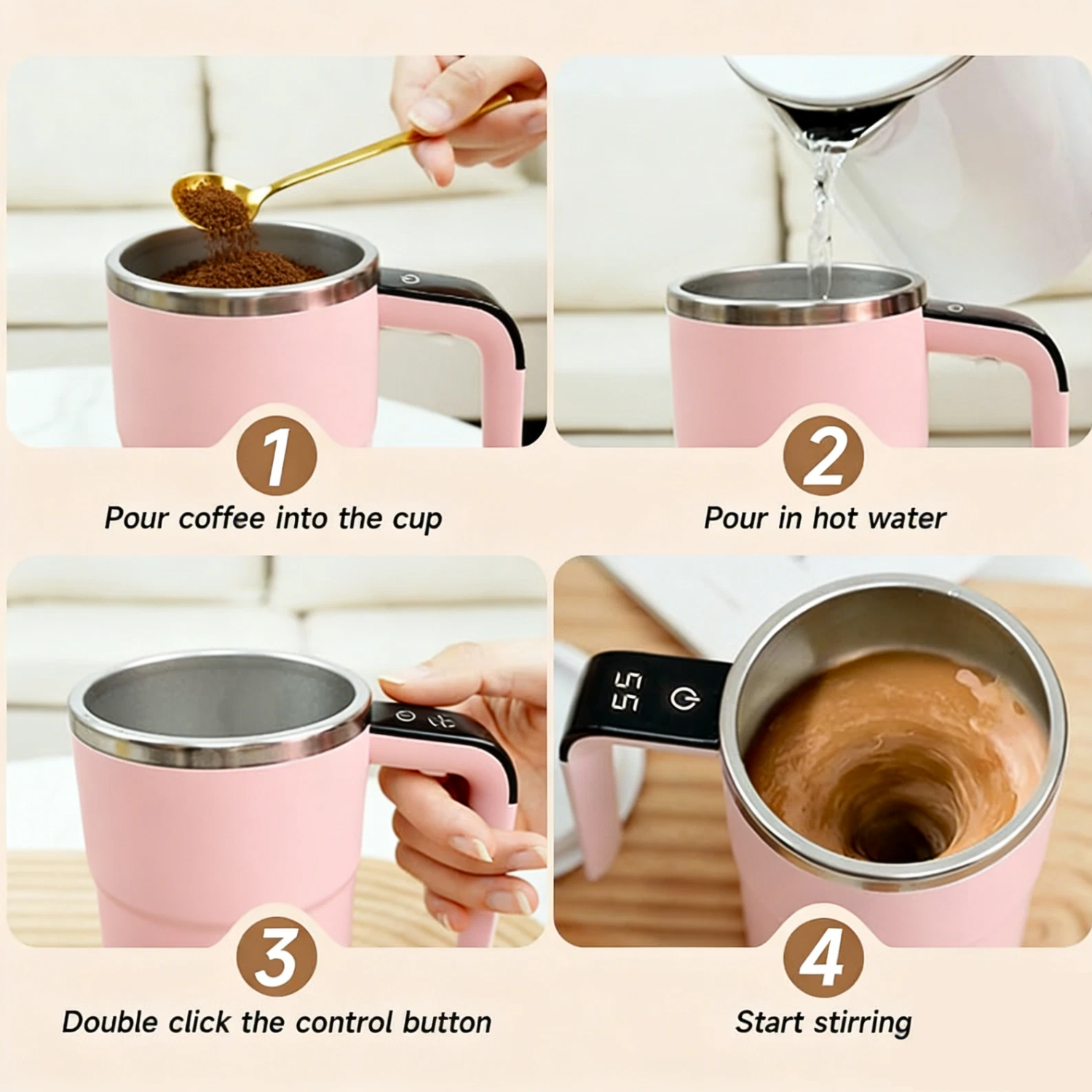 Automatic Magnetic Self-Stirring Mug With Lid Digital Display Rechargeable Mixing Cup