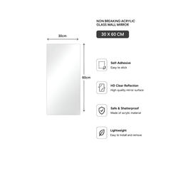 Acrylic Glass Wall Mirror, HD Self Adhesive DIY Mirror 30 X 60 CM