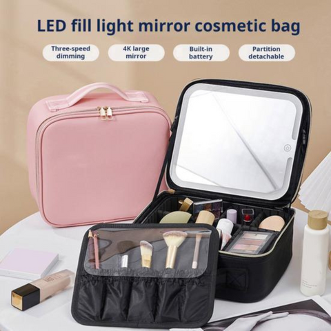 Travel Makeup Cosmetics Organizer Bag with LED Mirror