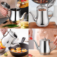 Stainless Steel Tea Pot with Filter, Oil Strainer Storage Container for Home Kitchen