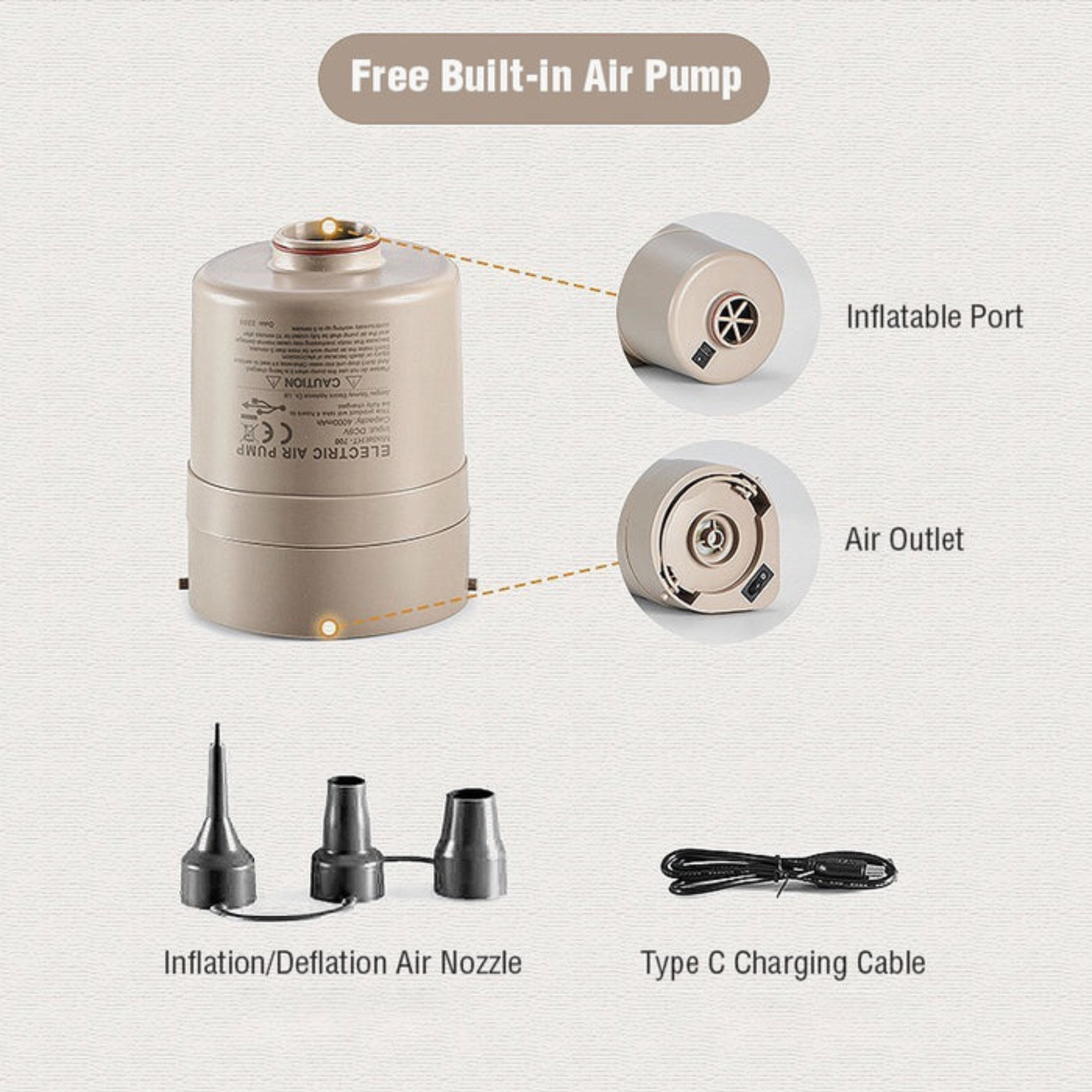 Portable Inflatable Blow Up Air Mattress Bed with Built-in Automatic Pump for Outdoor Camping