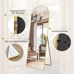 Full Length Life Size Floor Free-standing Arched Metal Frame Mirror