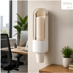 Wall Mounted Disposable Paper Cup Dispenser with Dustproof Holder White