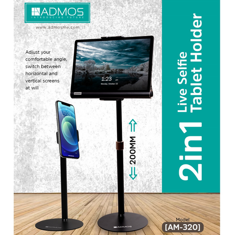 ADMOS 2 IN 1 Live Selfie Tablet Holder, Height Adjustable, 360 Degree Rotating Tab Stand