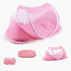 Folding Mosquito Protection Net Newborn Baby Bed Crib with Pillow Pink