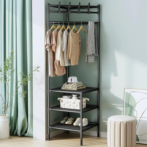 3 Layer Corner Coat Rack with Hooks