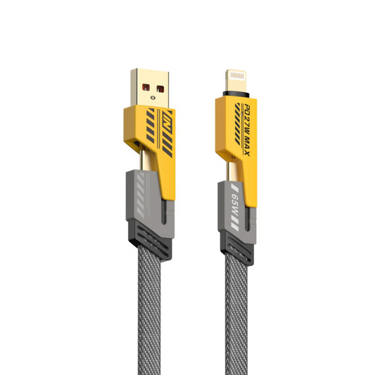 65W 4 IN 1 Braided Fast Charging Cable, USB A, USB C, Lightning Ports