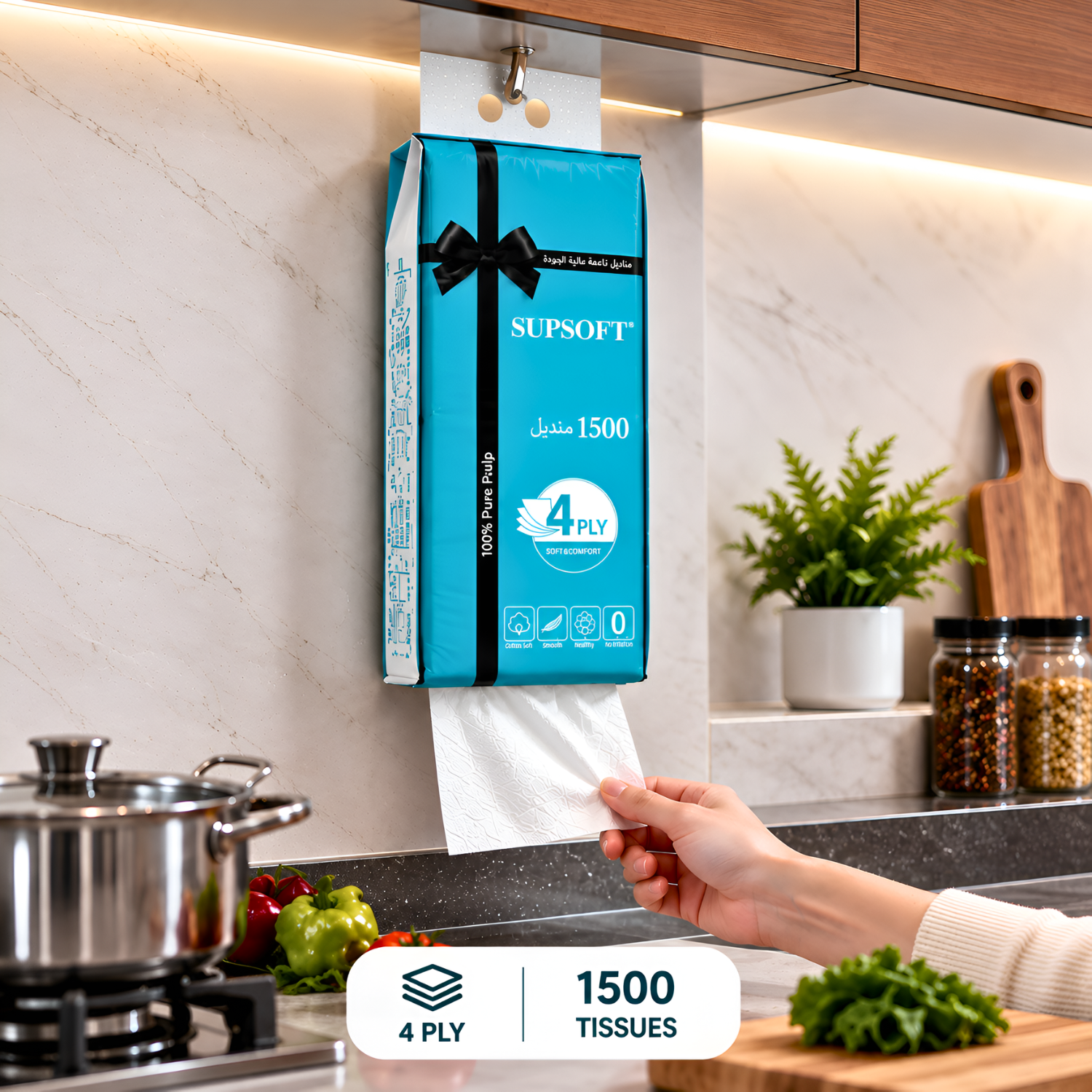 Supsoft 4 Ply Wall Mounted Hanging Bottom Pull Tissue Paper, Pack of 1500