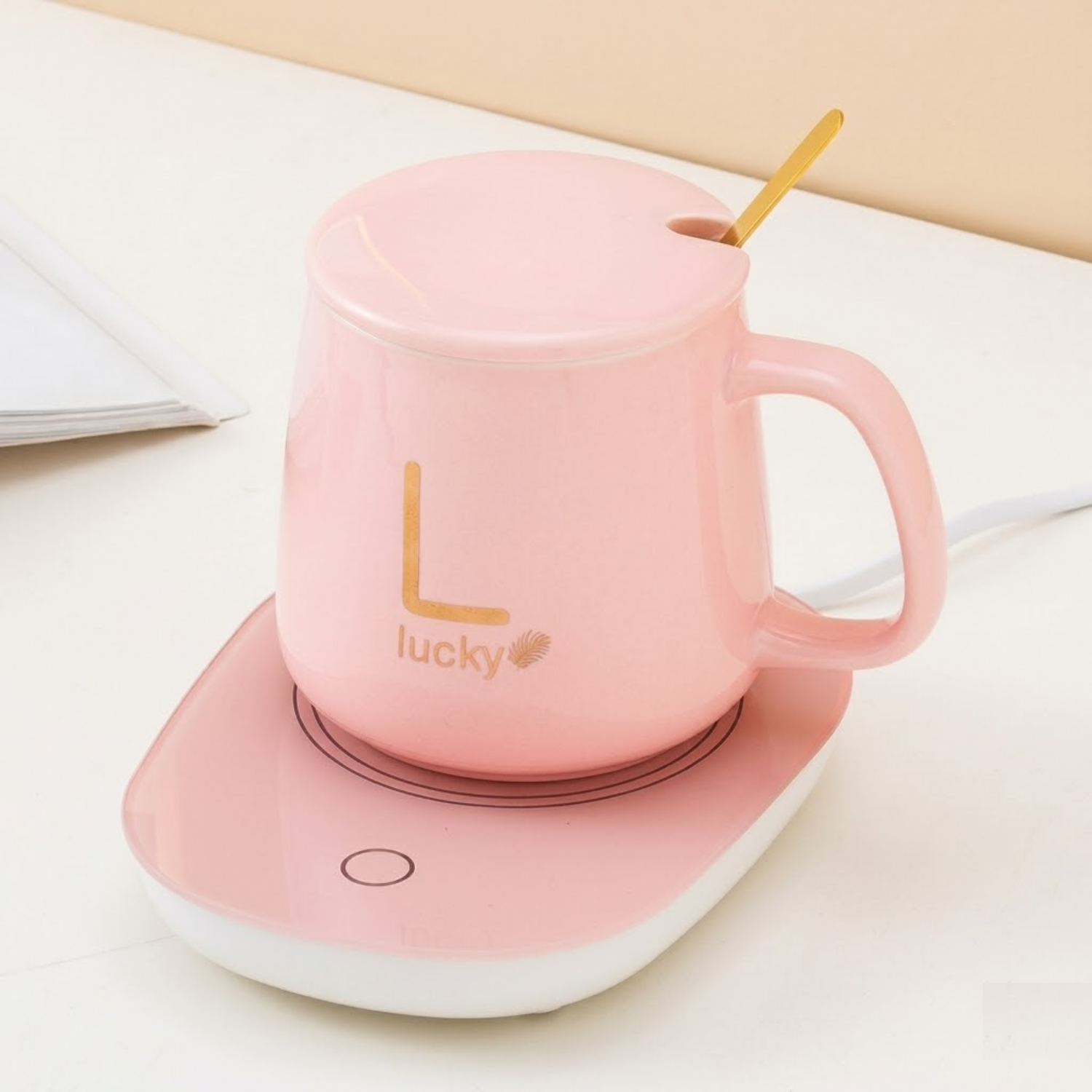 Smart Coffee Cup Warmer, 55° Constant Temperature Warmer with Cafe Mug and Stirrer