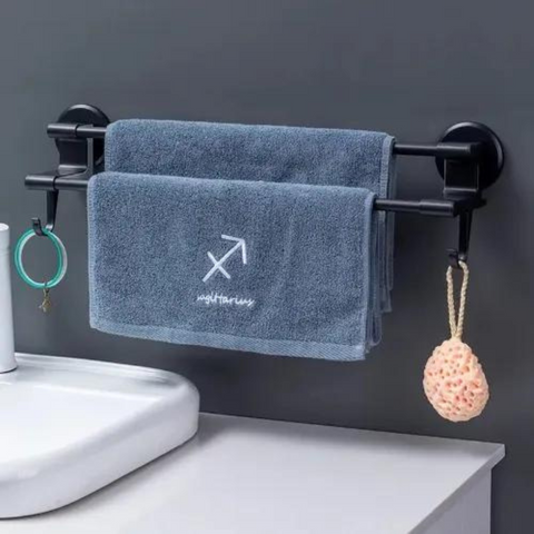 Wall Mounted Space Saving Towel Rack for Bathroom with Hooks