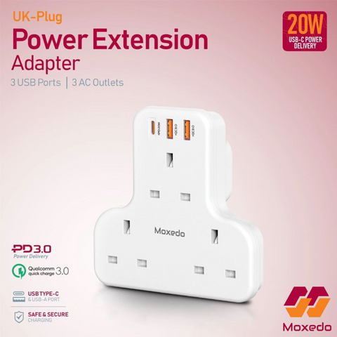 Moxedo 6 IN 1 Power Extension Adapter with PD QC Fast Charging