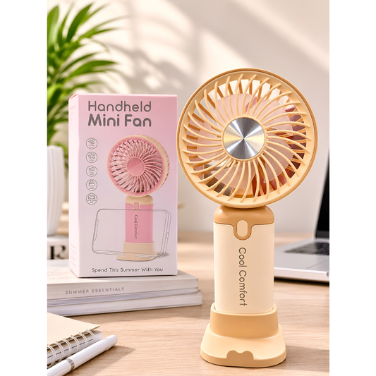 Rechargeable Handheld Mini Fan with Mobile Phone Holder Bracket Khaki