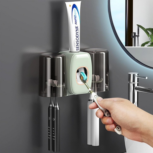 Wall Mounted Toothpaste Dispenser with Toothbrush Holder and Cups