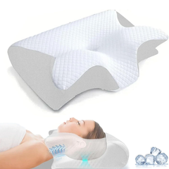 Orthopedic Ergonomic Butterfly Shaped Memory Foam Cervical Pillow for Neck Pain White + Grey