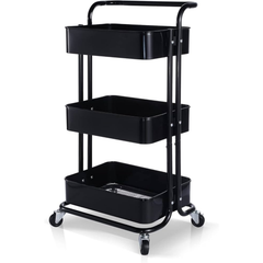 3 Tier Baskets Trolley Cart Organizer Rack with Swivel Wheels for Kitchen, Pantry, Bathroom and Living Room Black