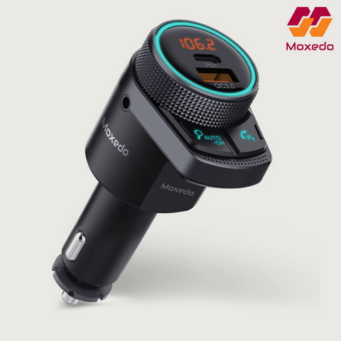 Moxedo Bluetooth FM Transmitter for Car, 38W Auto-Scan Radio, USB QC3.0+Type-C PD 20W Fast Charger Adapter