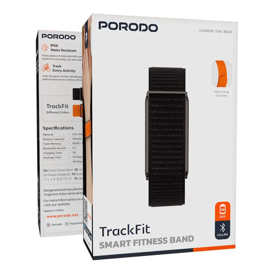 Porodo TrackFit Smart Fitness Band - WHOOP Alternative Black