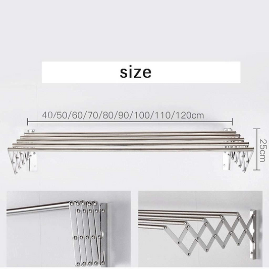 5 Bar Wall Mounted Folding Clothes Drying Rack, Collapsible Extendable Laundry Hanger 80 x 80 x 25 CM