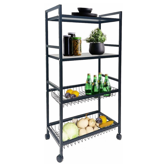 4 Tier Metal Storage Rack on Wheels, Trolley Cart Shelf for Kitchen Vegetables, Fruits and Oven Organization