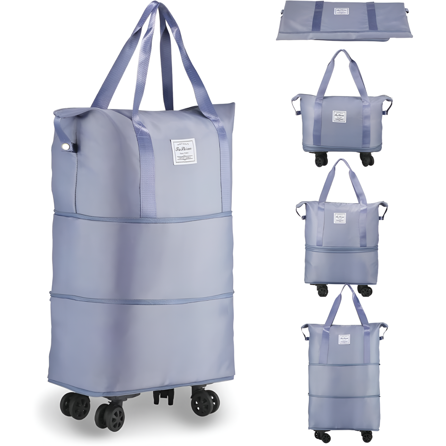Foldable Expandable Travel Duffel Bag with Wheels Large Capacity Gray