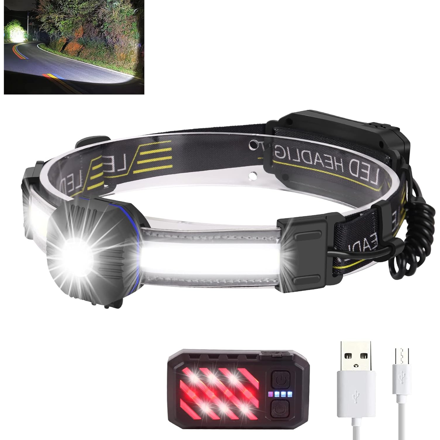 Rechargeable 1200 Lumen Waterproof Headlamp with 10 Modes, Wide Beam for Outdoor Use