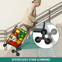 Folding Grocery Cart with Stair Climbing Wheels, Collapsible Utility Shopping Trolley