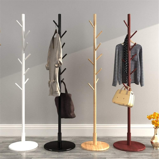 Straight Wooden Coat Hanger Clothes Stand with 8 Hooks