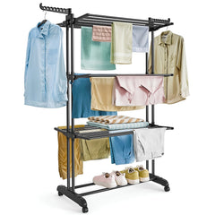 Multi Layer Folding Clothes Drying Rack, Large Capacity Cloth Hanger Full Black