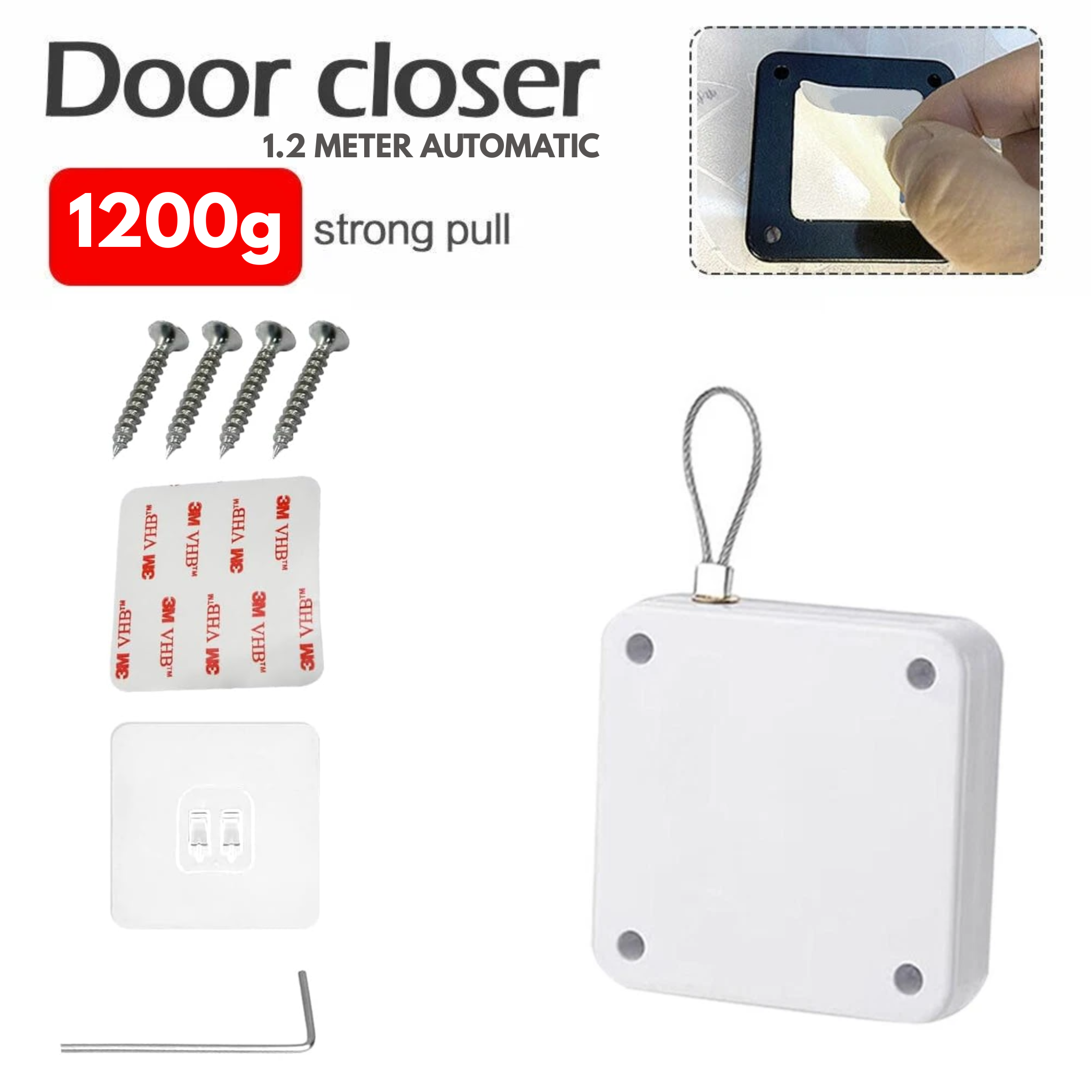1.2 Meter Retractable Steel Wire Automatic Door Closer White
