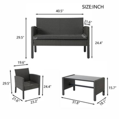 4 Seater Patio Outdoor Furniture Set, 4 Person Cushion Sofa Chairs with Center Coffee Table