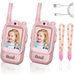 Children's Interactive Video Walkie Talkie, Rechargeable Kids Interactive Set with Camera and Voice Chat Pink