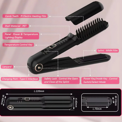 Cordless 2 IN 1 Hair Straightener Brush