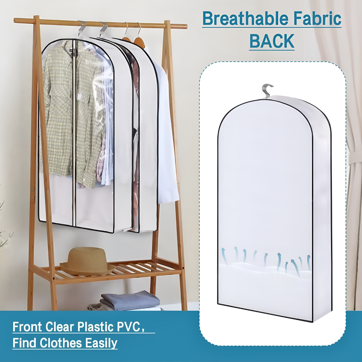Hanging Garment Bag for Clothes, Dustproof Transparent Cover for Wardrobe
