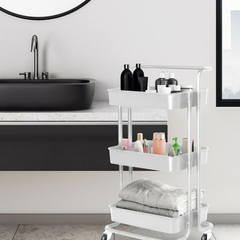 3 Tier Baskets Trolley Cart Organizer Rack with Swivel Wheels for Kitchen, Pantry, Bathroom and Living Room