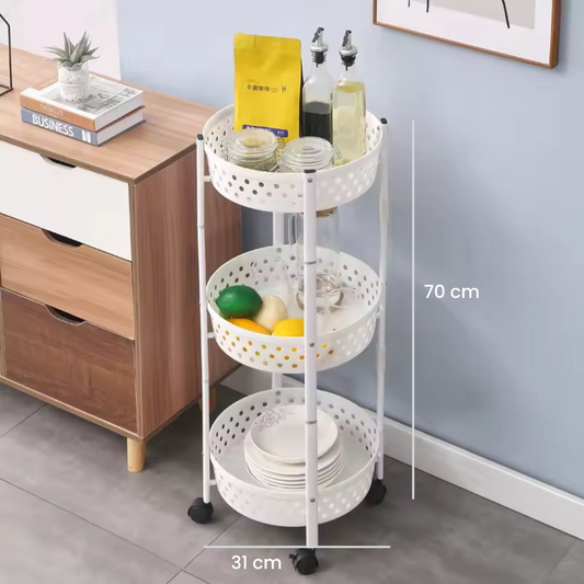 3 Layer Kitchen Storage Shelf, 360° Rotating Kitchen Rack with Wheels