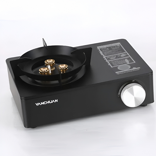 Portable Triple Burner Butane Gas Camping Stove with Adjustable Flame Knob & Travel Case