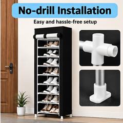 10 Layer Freestanding Shoe Rack with Dustproof Cover