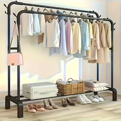 Double Pole Clothes Rack, 35Kg Load Capacity Clothes Hanger for Bedroom