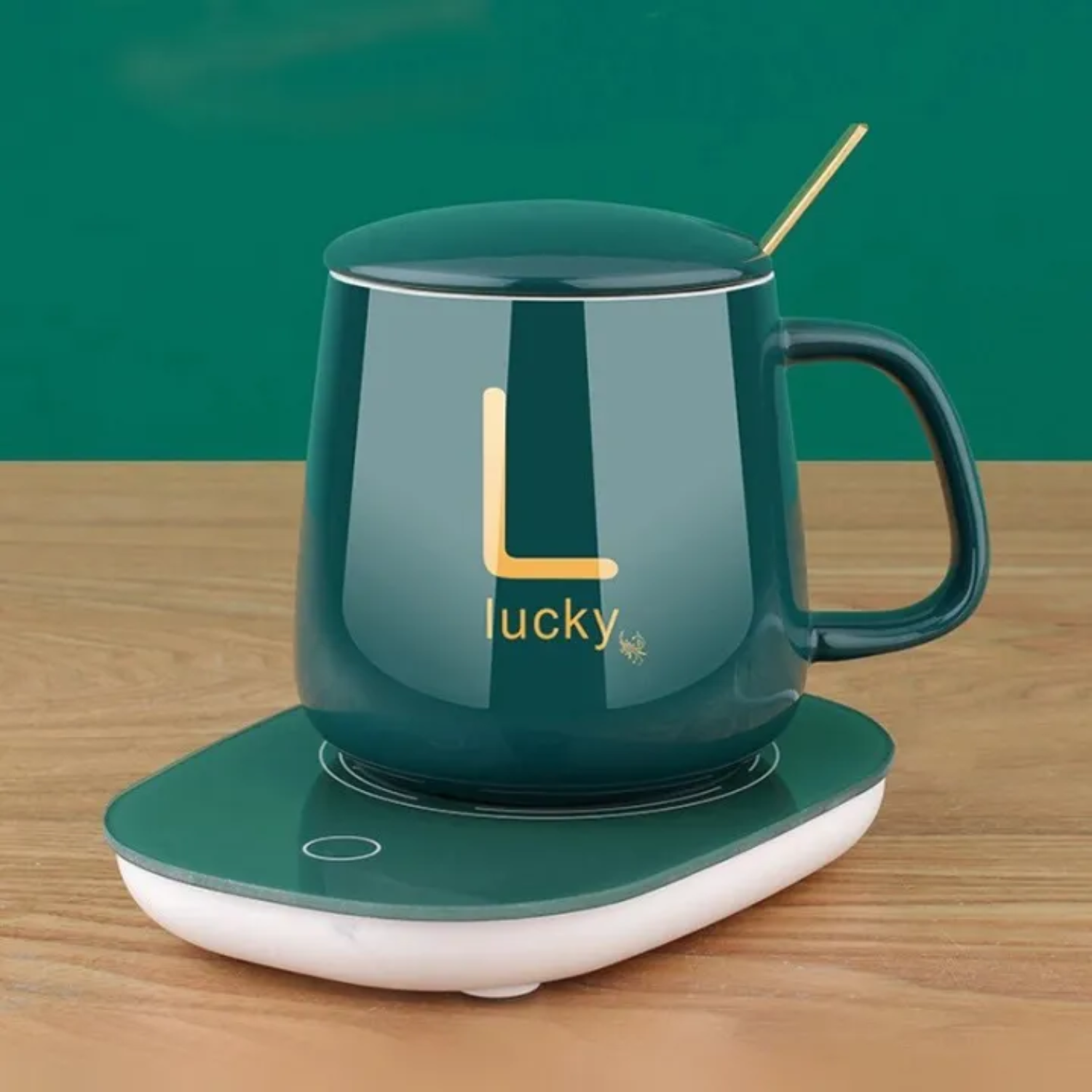 Smart Coffee Cup Warmer, 55° Constant Temperature Warmer with Cafe Mug and Stirrer Green