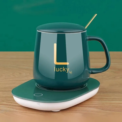 Smart Coffee Cup Warmer, 55° Constant Temperature Warmer with Cafe Mug and Stirrer Green