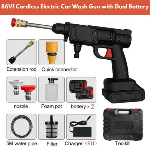 68Vf High Pressure Cordless Car Washer Gun with Dual Battery, Rechargeable with Detergent Tank