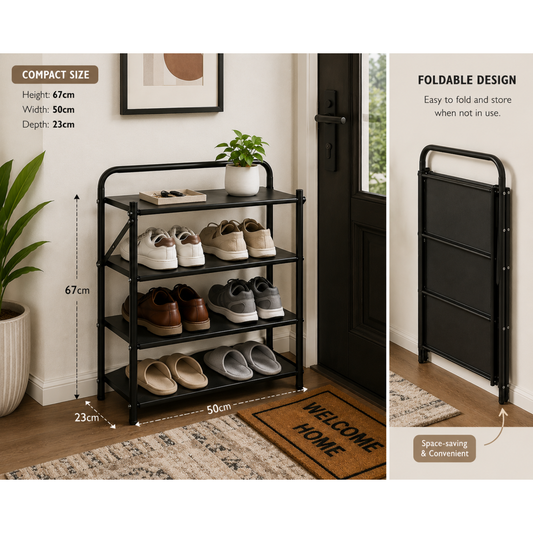 4 Tier Folding Space Saving Metal Shoe Organizer Rack