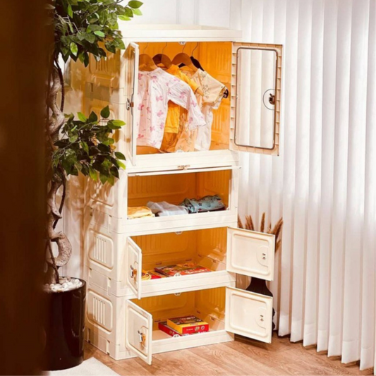 Portable Wardrobe Cabinet with Wheels for Kids Toys and Baby Clothes