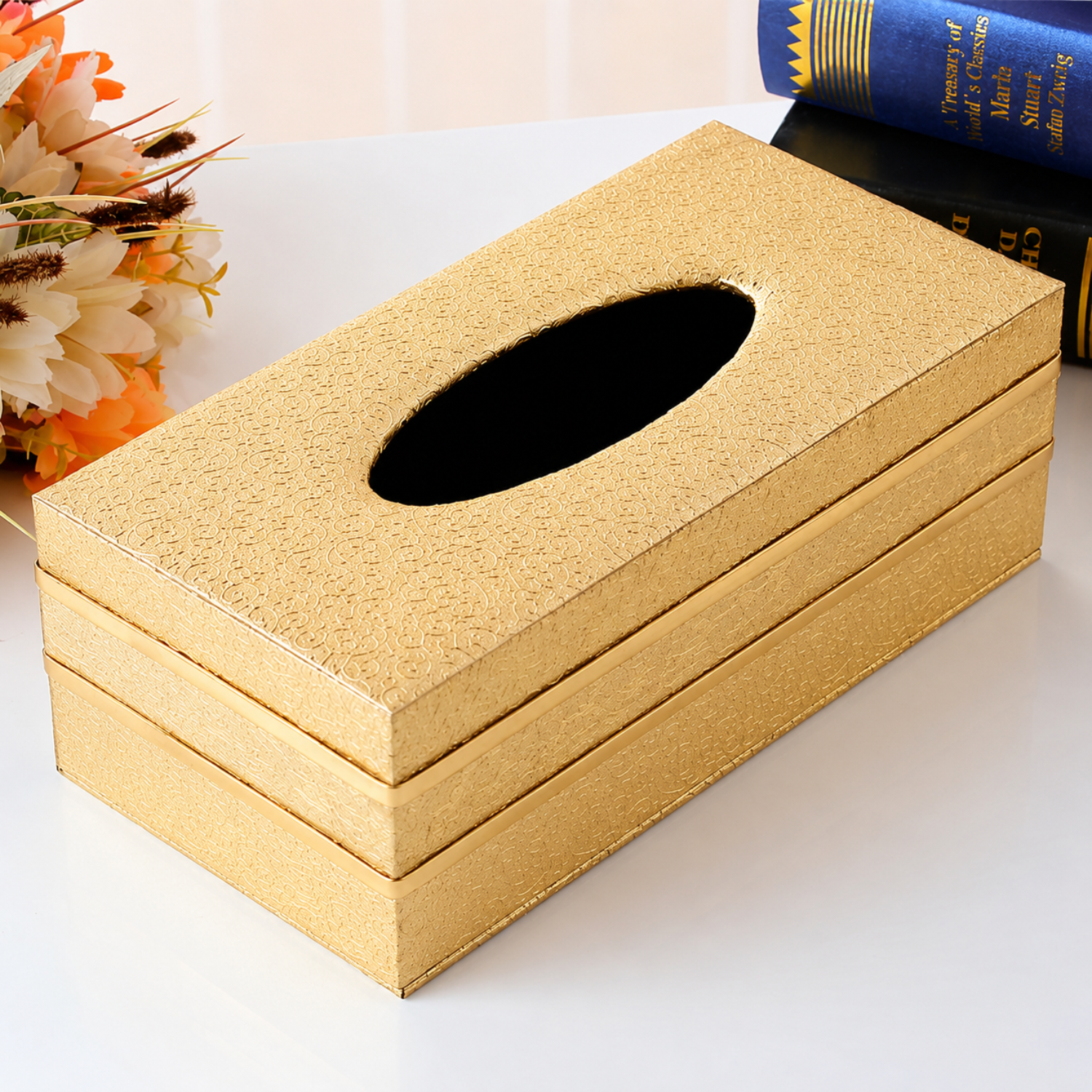 Rectangular Desktop Tissue Paper Holder Box 24 × 12 × 9 cm Full Golden
