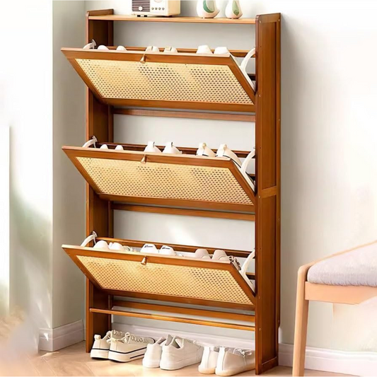 Classic Wooden Shoe Cabinet for Entryway, Slim Flip Drawer Shoe Rack